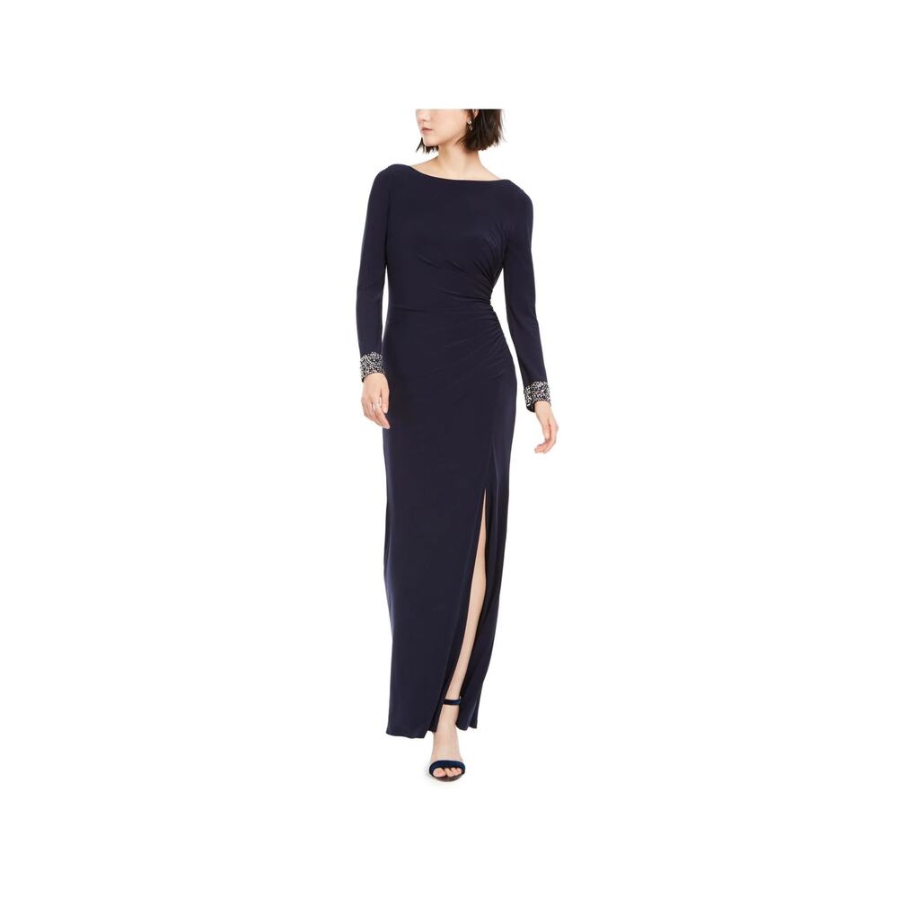 VINCE CAMUTO Embellished Drapery Evening Dress Navy Blue Size 6